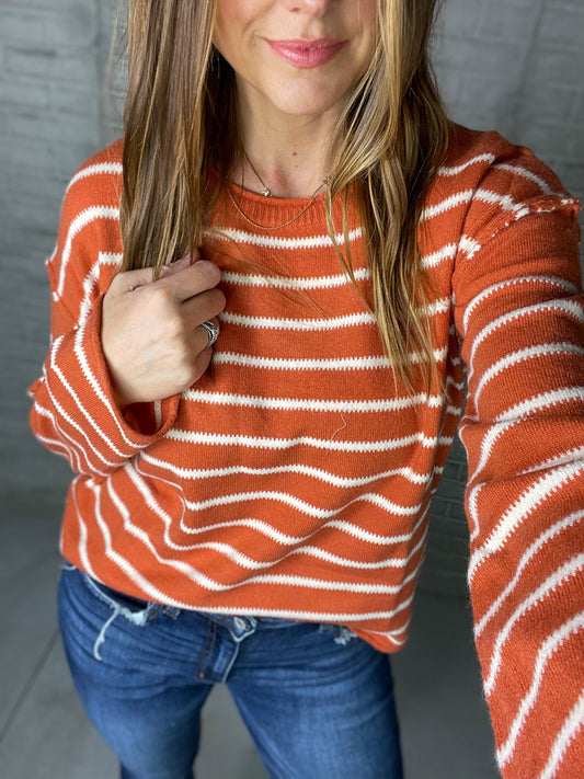 Rust + Ivory Stripped Sweater