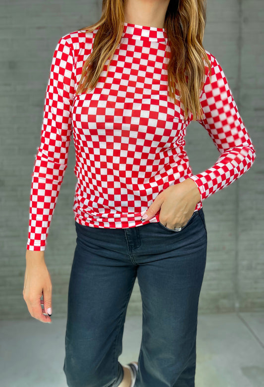 Red Checkered Mesh Top