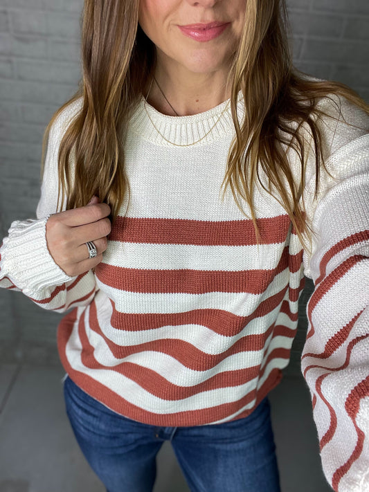 Ivory + Rust Stripped Sweater