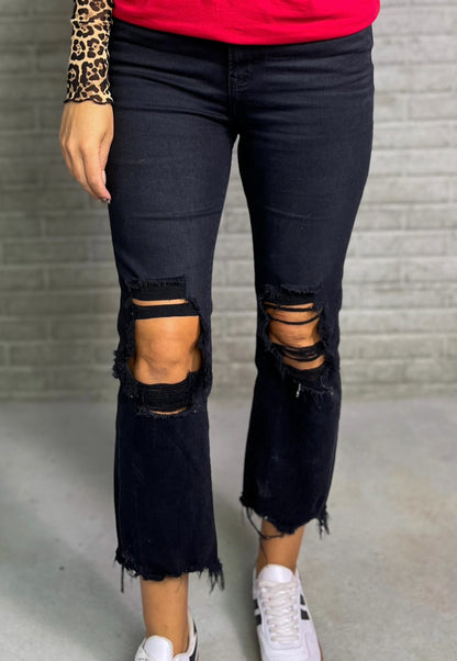 High Waisted Black Straight Leg Denim