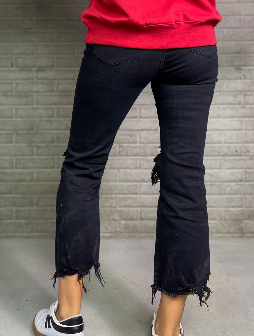 High Waisted Black Straight Leg Denim