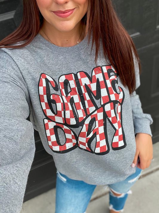 Game Day Red + White Checkered Crew