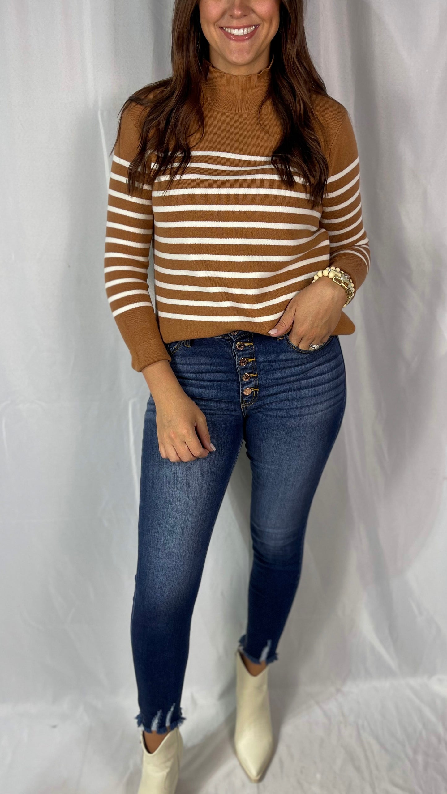 Fill Your Cup Rust & Cream Striped Sweater