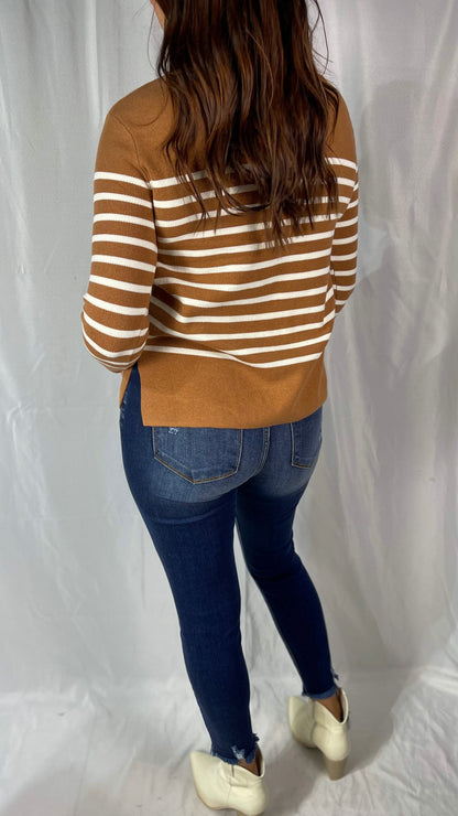 Fill Your Cup Rust & Cream Striped Sweater