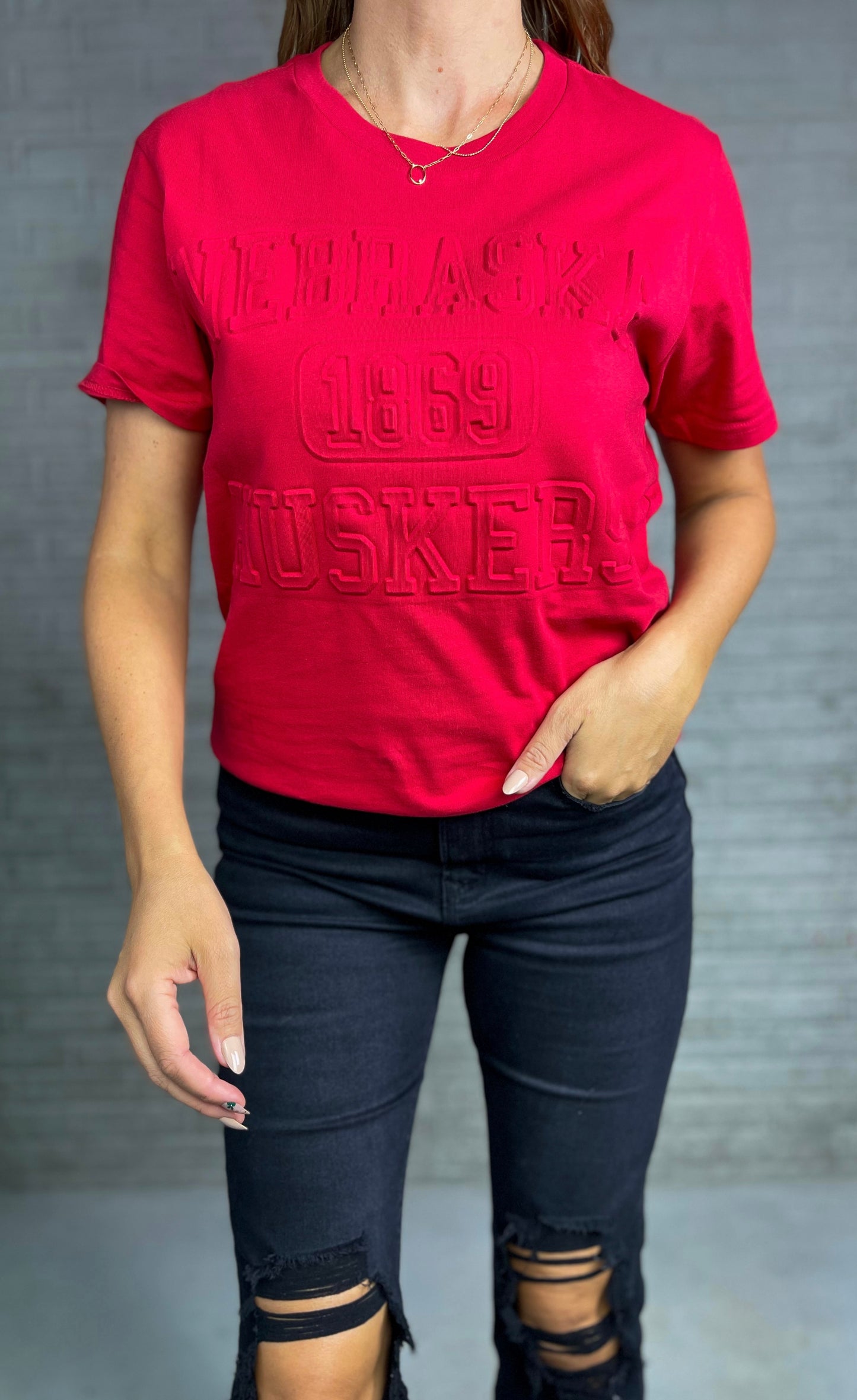 Nebraska Huskers Embossed Red Tee