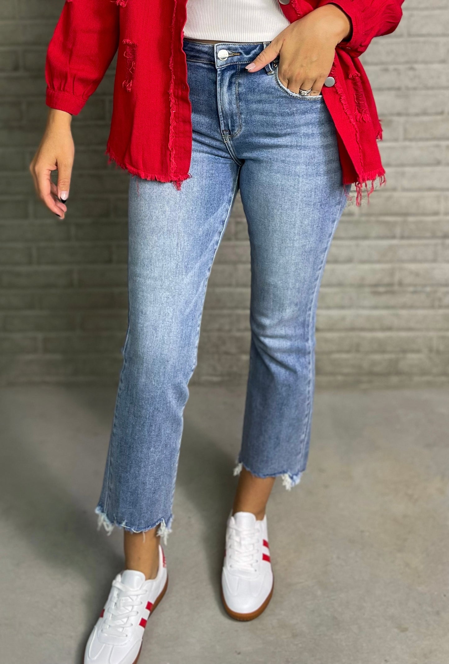 Medium Wash High Rise Straight Jeans