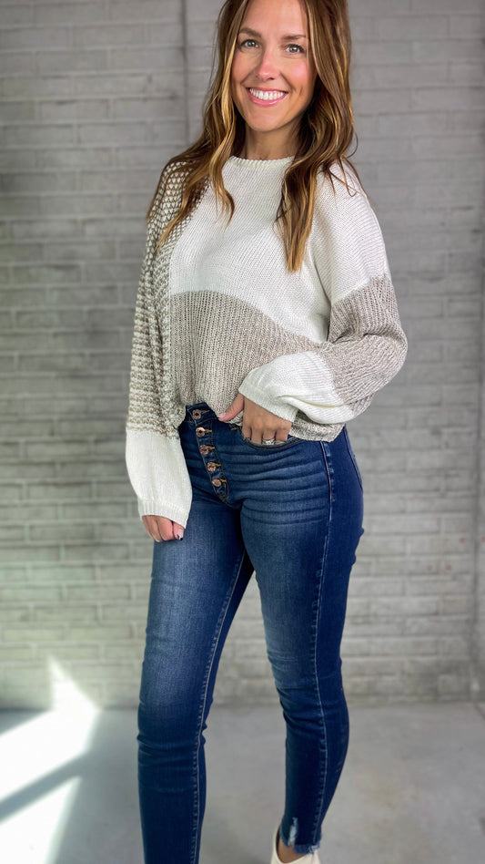 Taupe & Cream Color Block Sweater