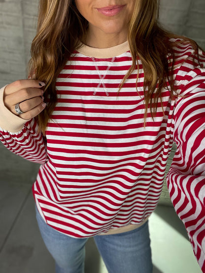 Striped Balloon Sleeve Top