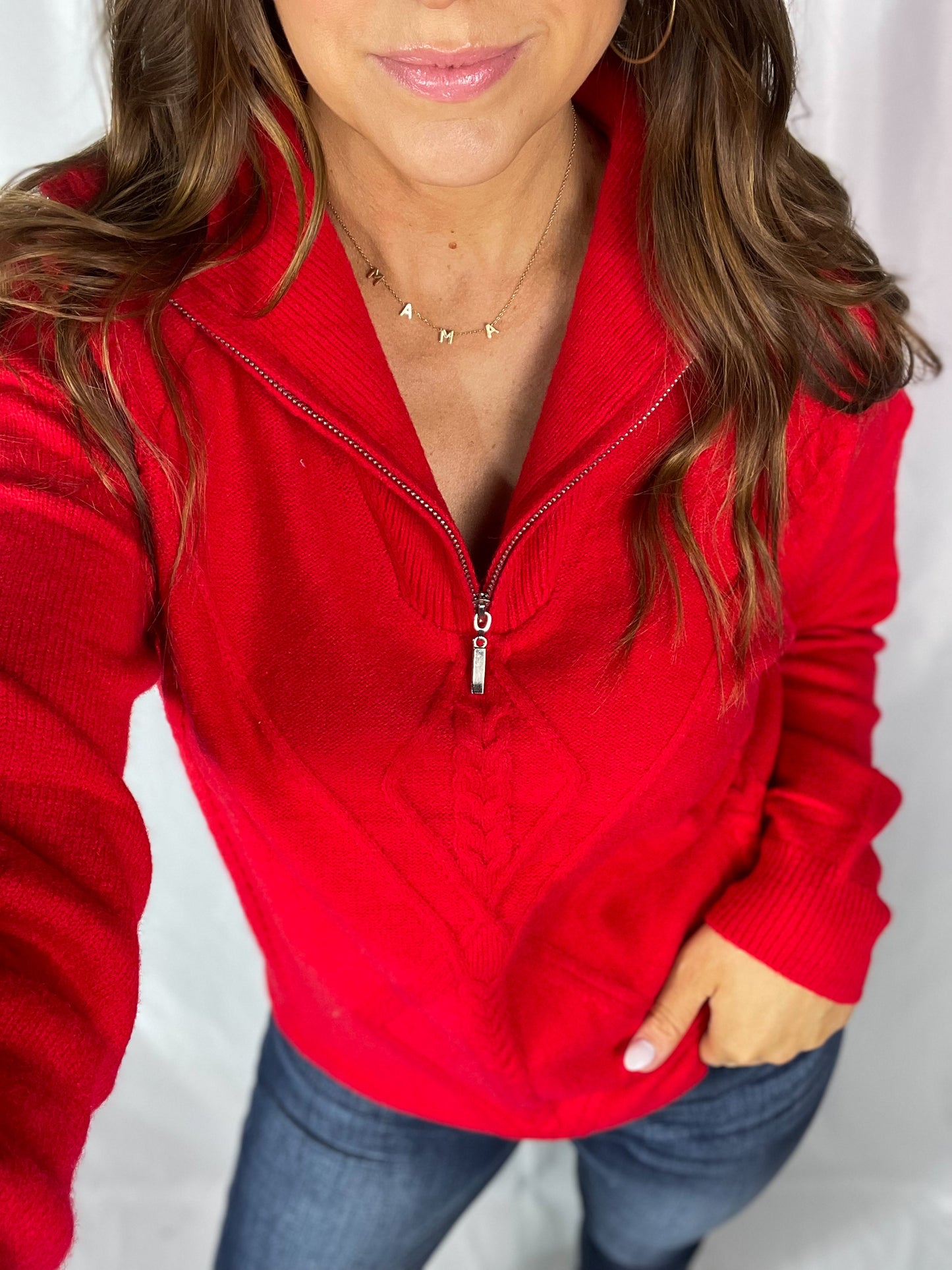 Never Be The Same Red Quarter Zip Sweater