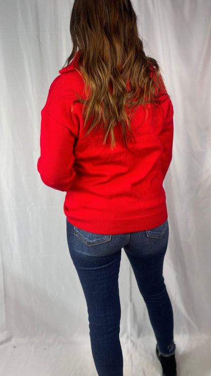 Never Be The Same Red Quarter Zip Sweater