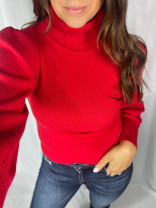 Just The Beginning Red Turtle Neck Sweater