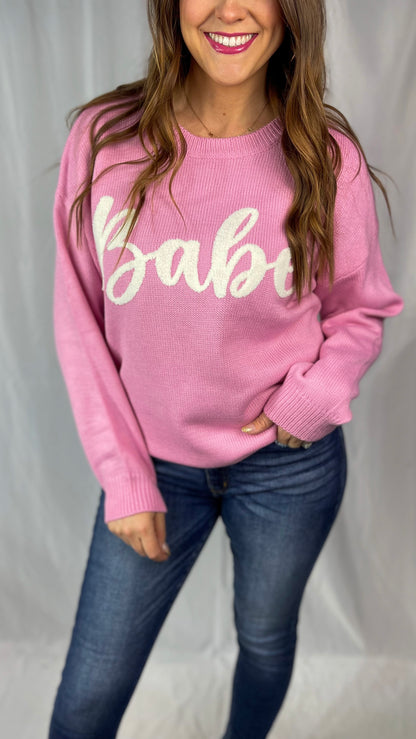 Babe Script Pink Sweater