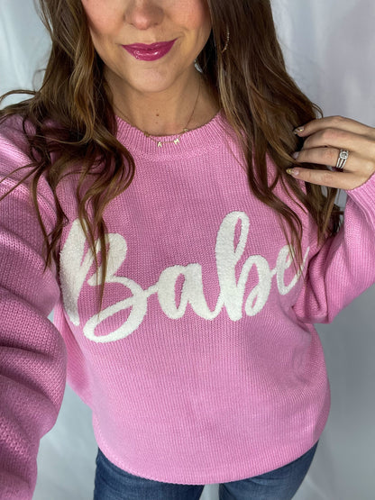 Babe Script Pink Sweater