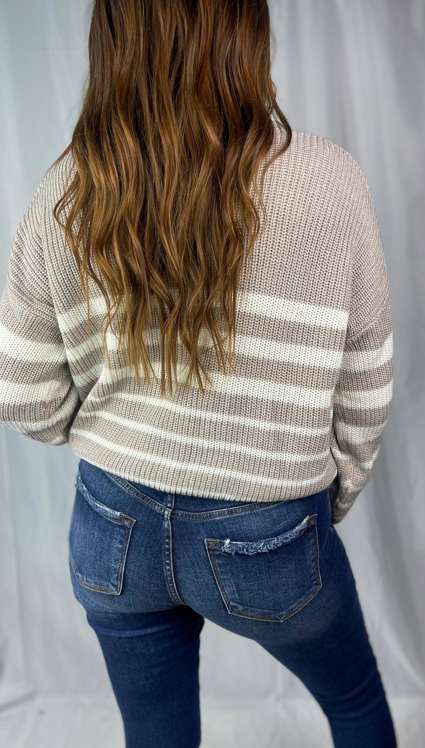 Morning Bliss Taupe & Ivory Striped Sweater