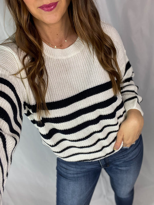 Morning Bliss Ivory & Black Striped Sweater