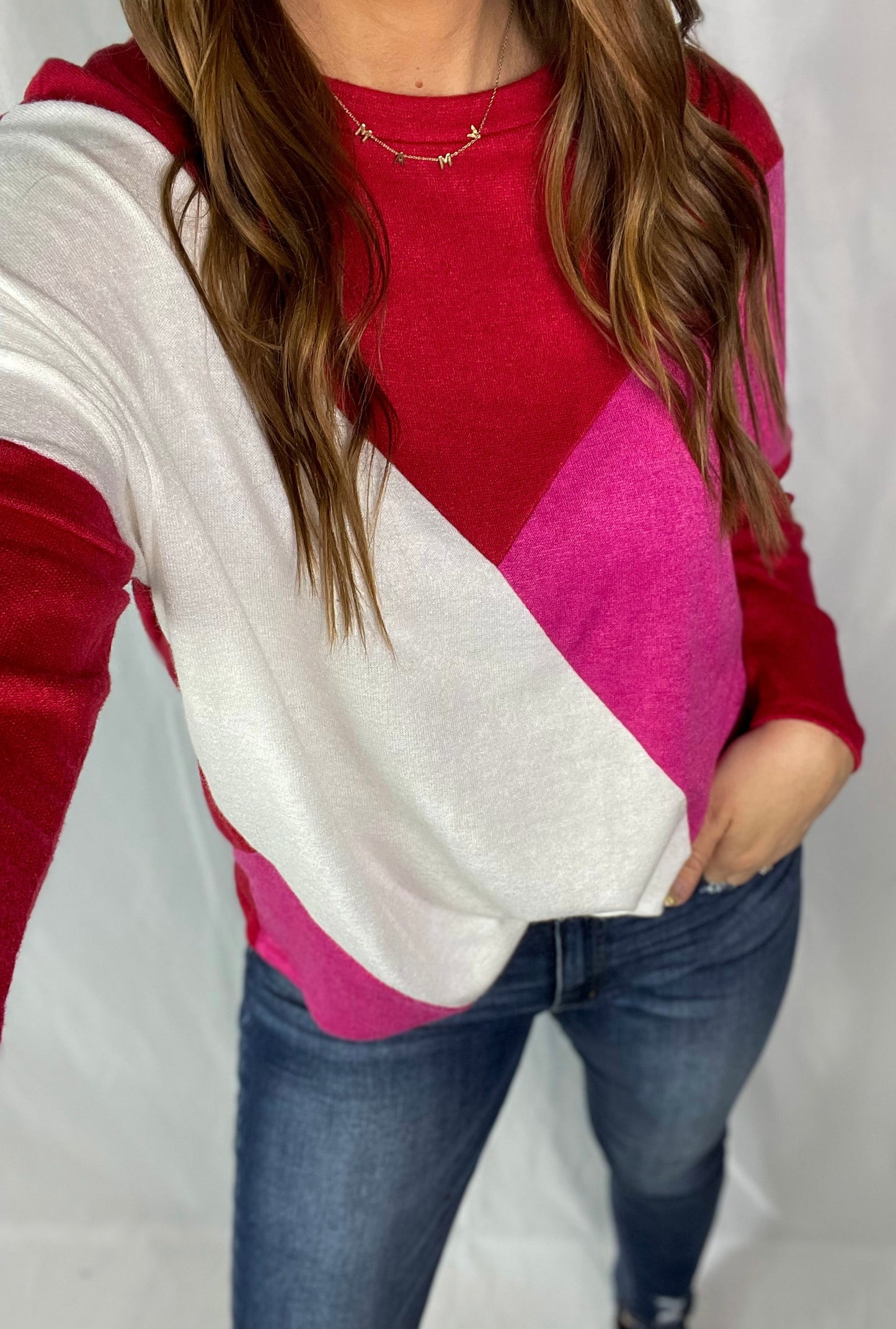 Hello Lover Red/White/Pink Dolman Sleeve Top