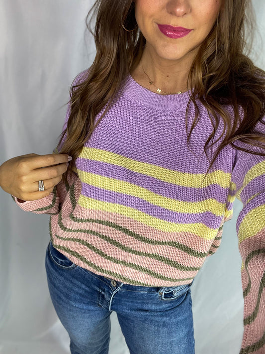 Morning Bliss Lavender Striped Sweater