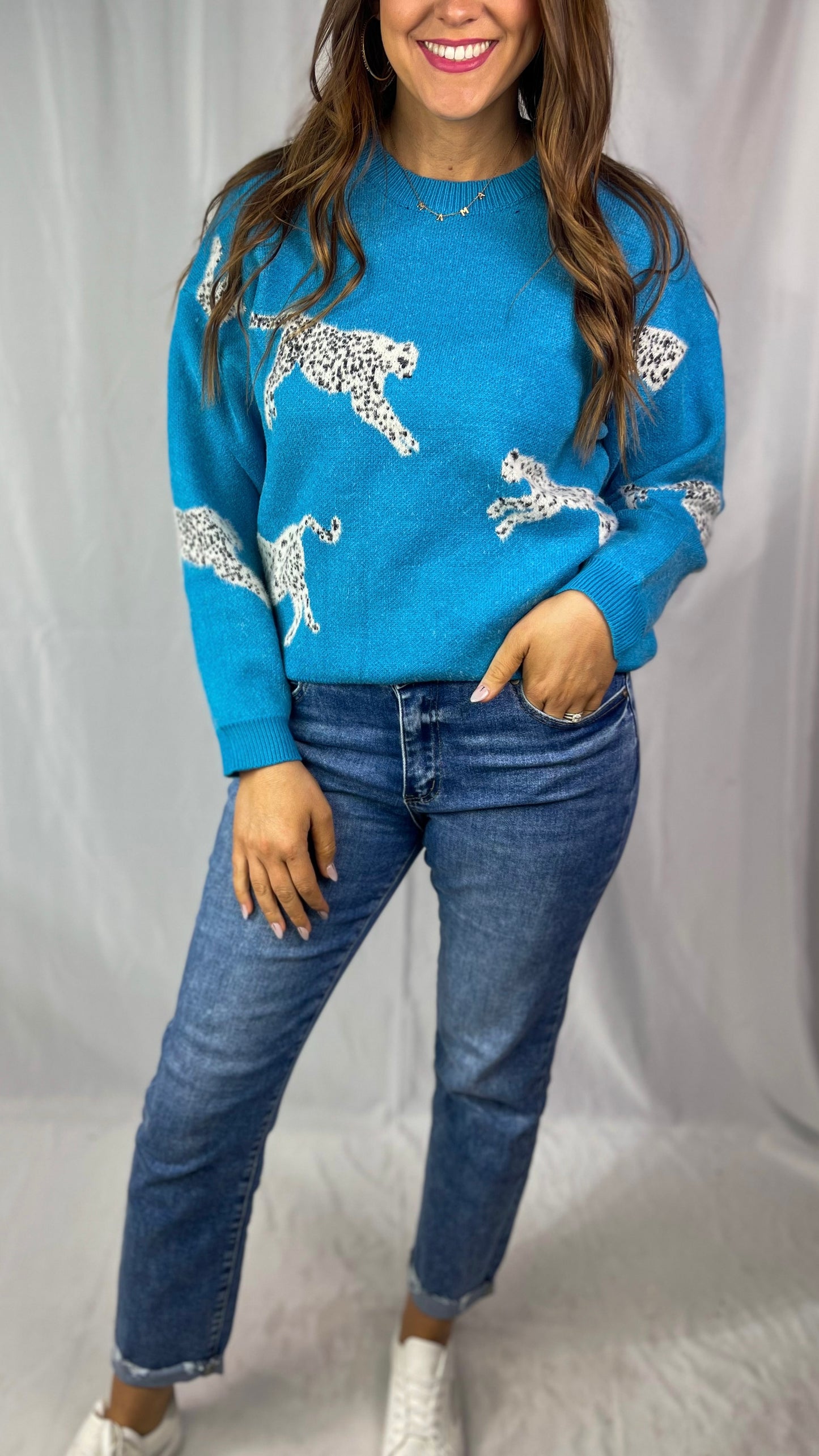 Wild Hearts Teal Blue Sweater