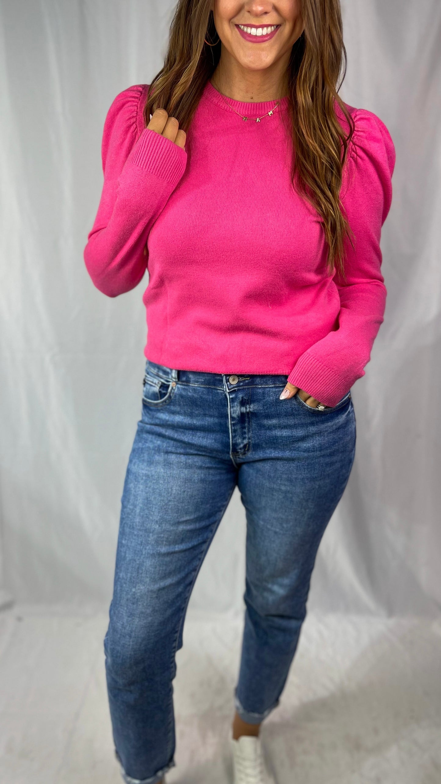 Never Leaving Pink Puff Sleeve Sweater