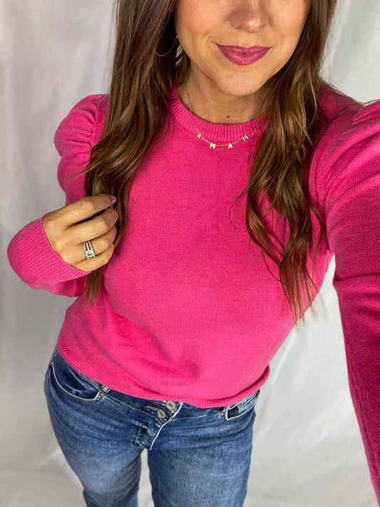 Never Leaving Pink Puff Sleeve Sweater