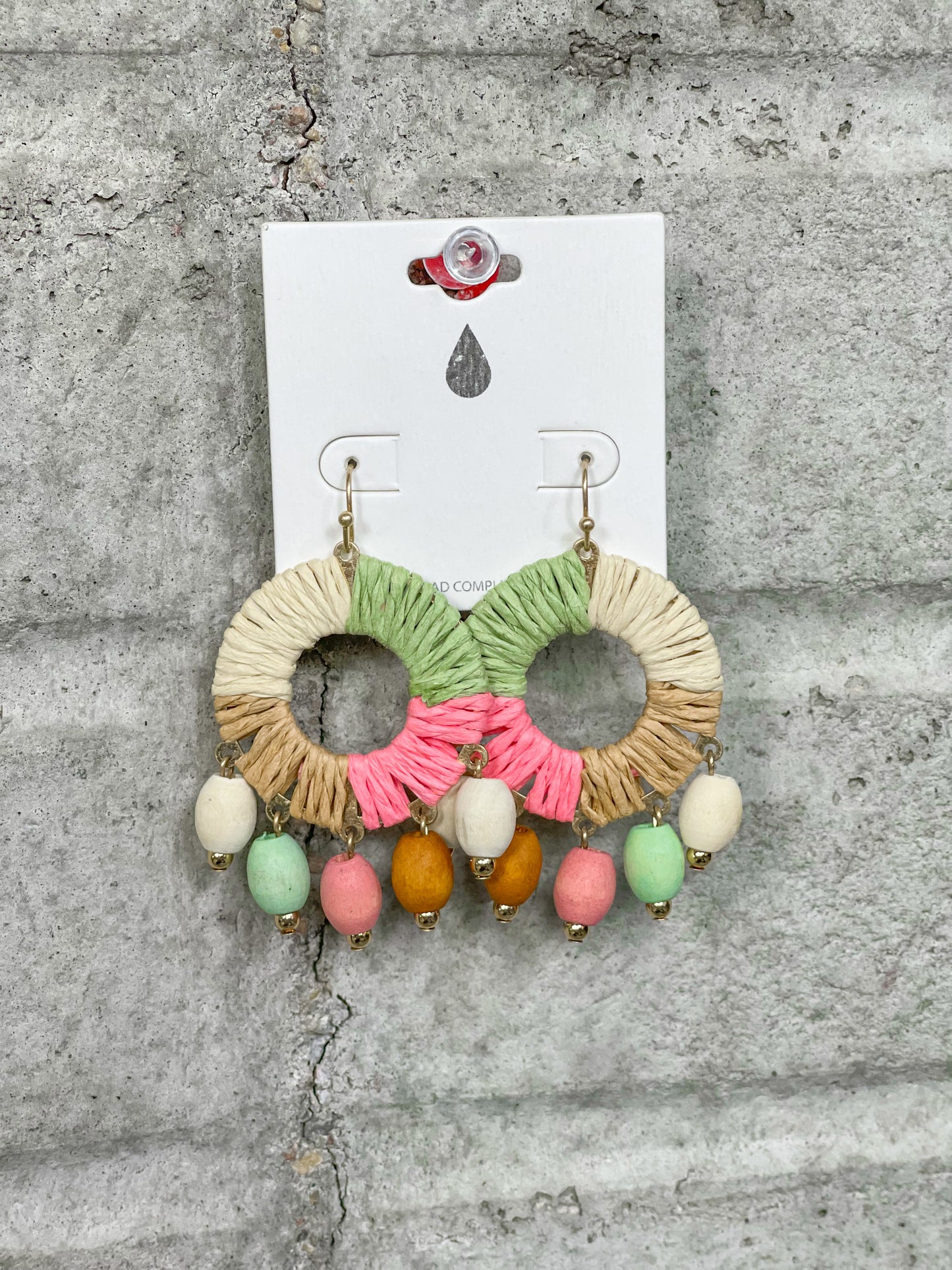 Wooden Bead Fringe Paper Hoop Drop Earrings