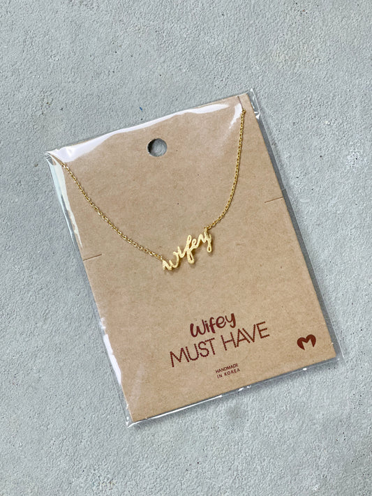 Wifey Handwritten Pendant Necklace- Gold