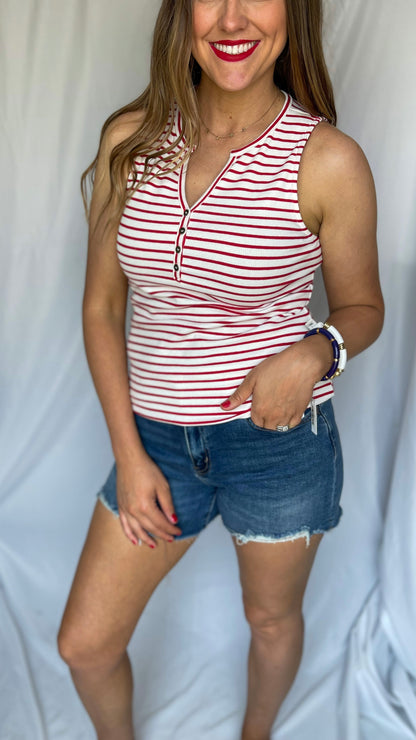 Party Like A Patriot Red/White Striped Tank