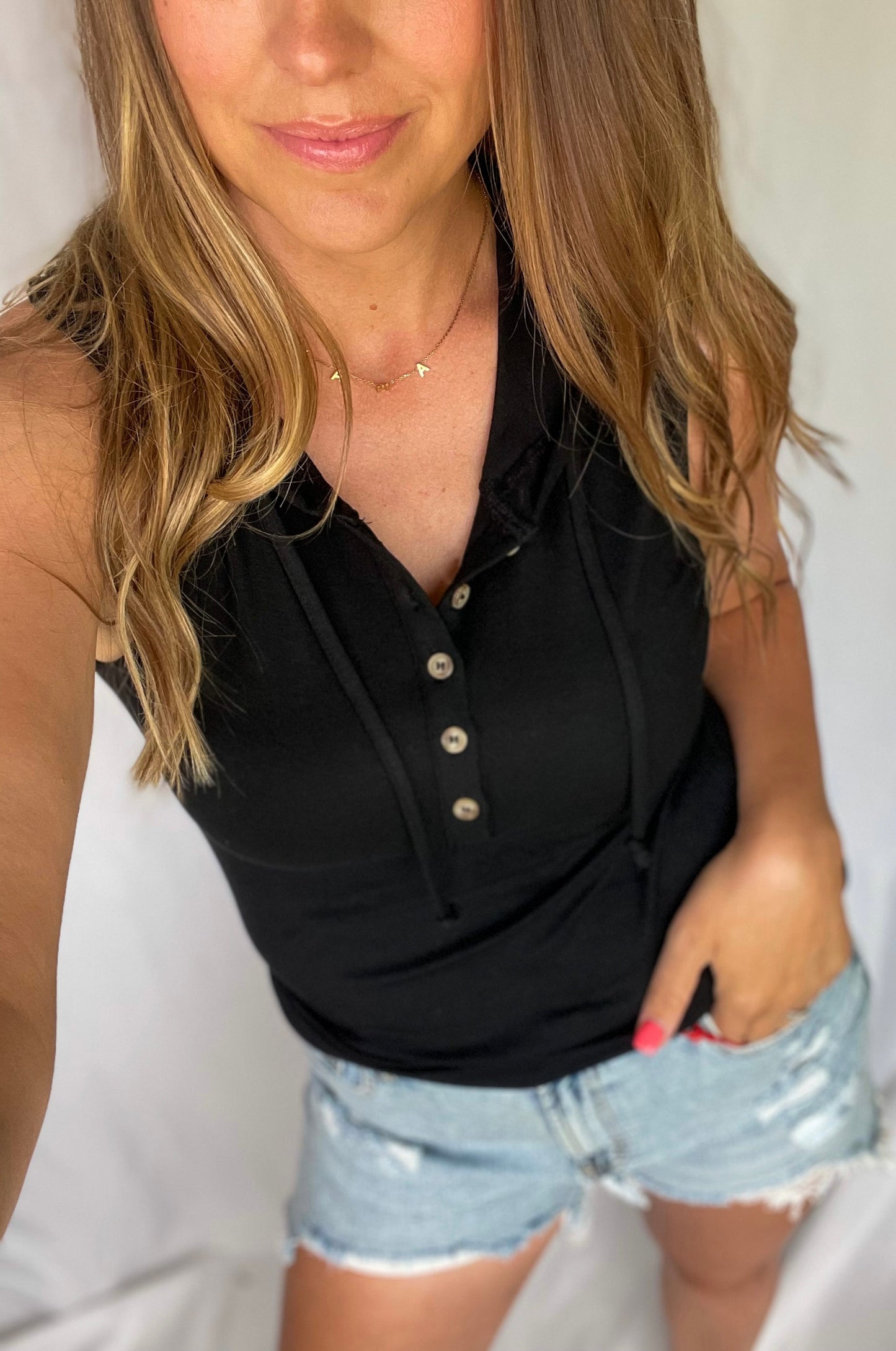 Adorably Yours Black Henley Top
