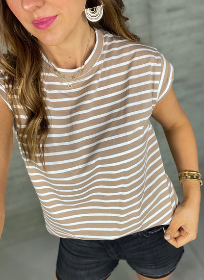 Easy Living Taupe & Cream Striped Top