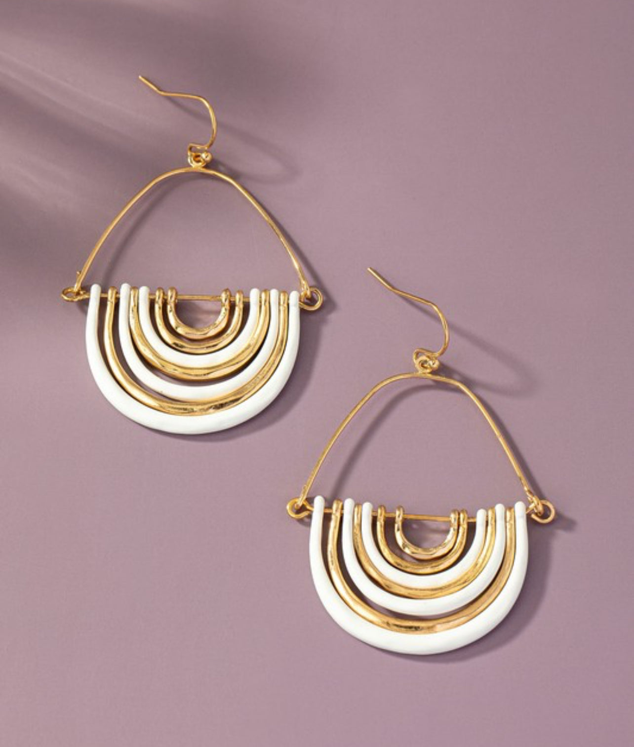 7 Layer Arch Dangle White & Gold Earrings