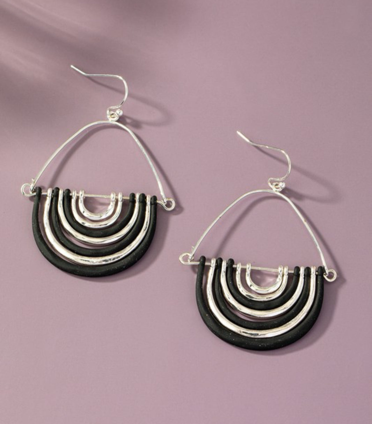 7 Layer Arch Dangle Black & Silver  Earrings