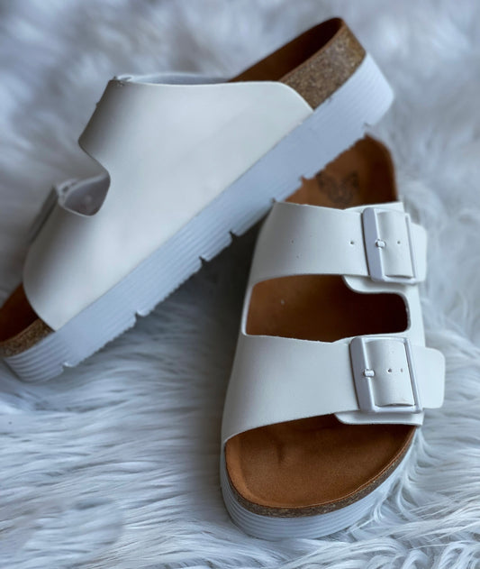 White Double Buckle Sandals