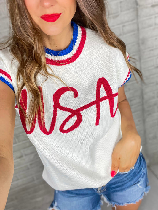 We The People Embroidered USA Dolman Sweater