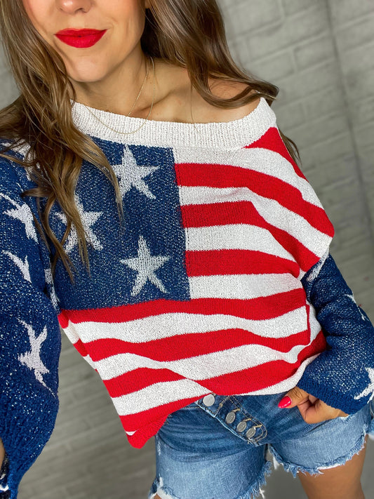 Miss Independence American Flag Sweater