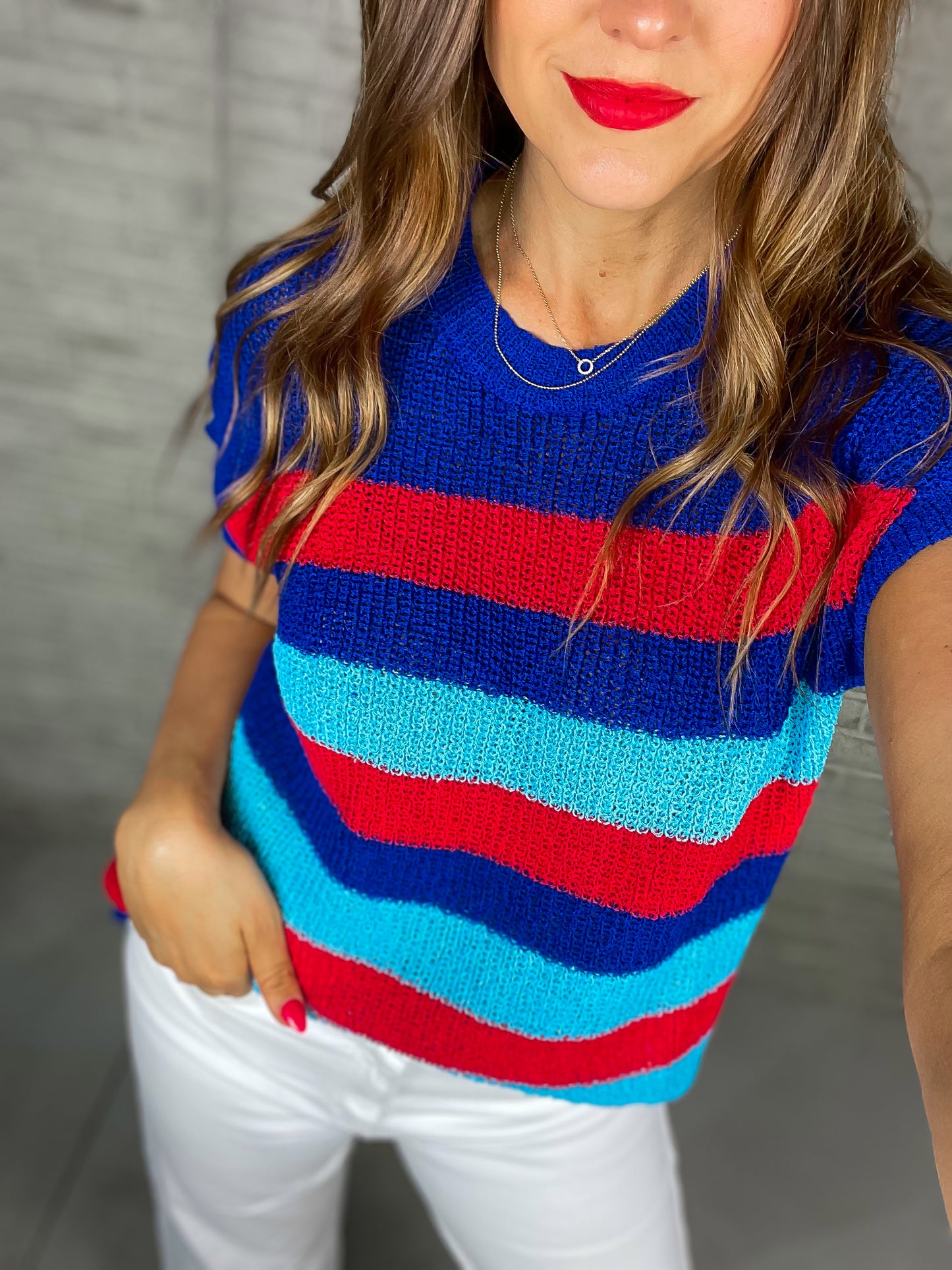 Easy Choice Royal, Red, Cyan Dolman Sweater