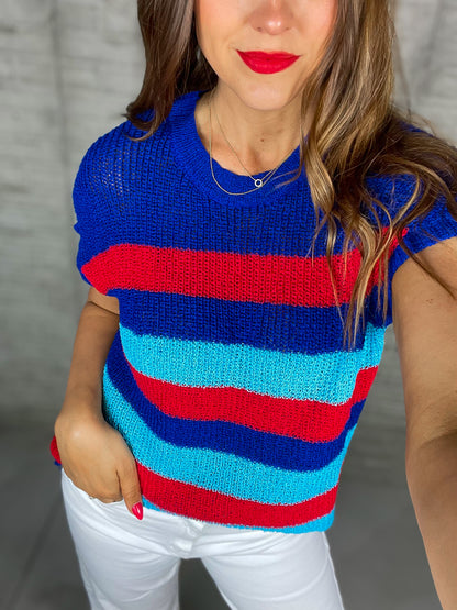 Easy Choice Royal, Red, Cyan Dolman Sweater