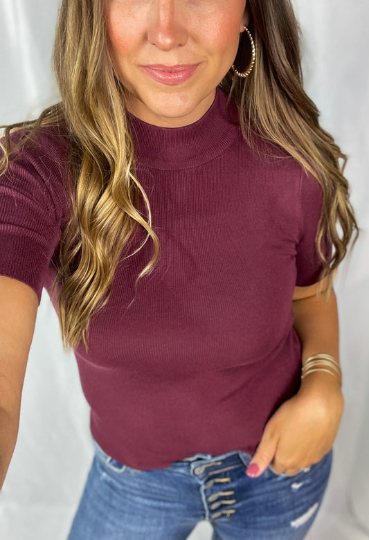 Make Your Choice Maroon Mock Neckline Sweater