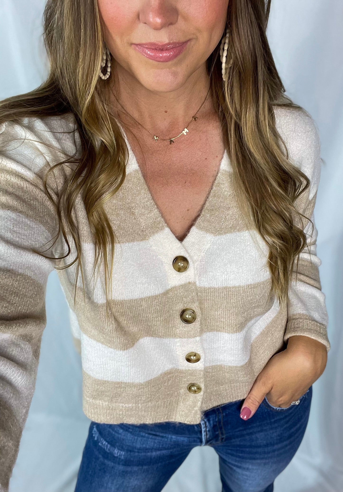 Best Day Ever Ivory & Taupe Striped Cardigan
