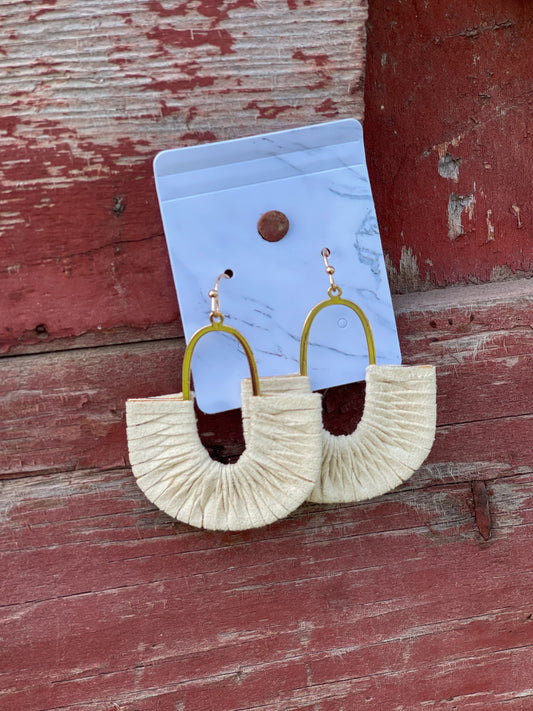 Suede Wrapped Arch Cream 2.25" earrings