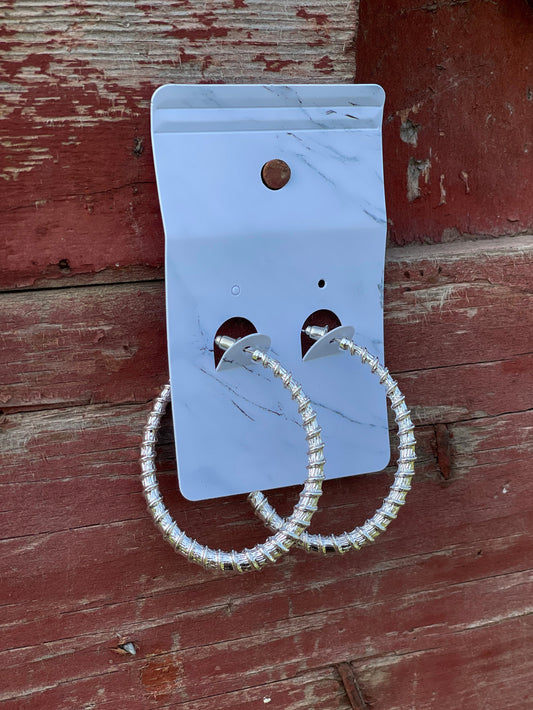 Textured Hoop Silver 2" earrings