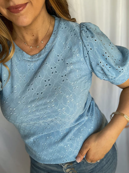 Lively Spirit Blue Puff Sleeve Blouse