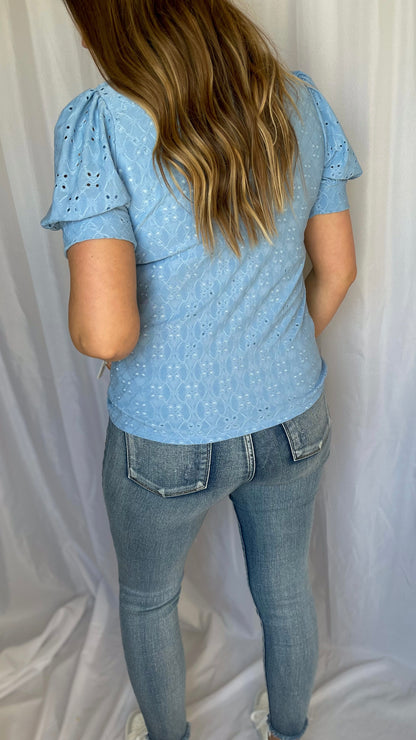 Lively Spirit Blue Puff Sleeve Blouse