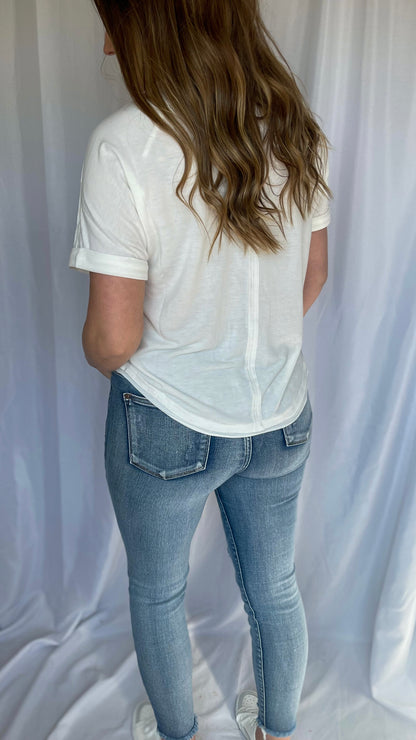 On The Move White Button Down Tee