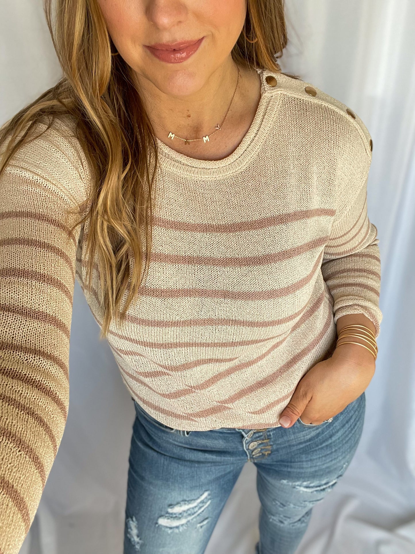 Imagine This Cream/Mauve Stripe Sweater