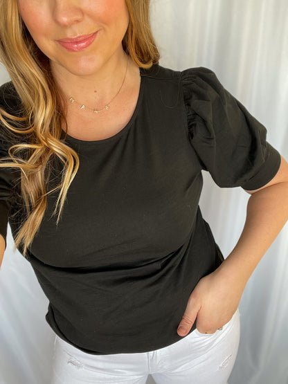 Doing Just Fine Black Puff Sleeve Top