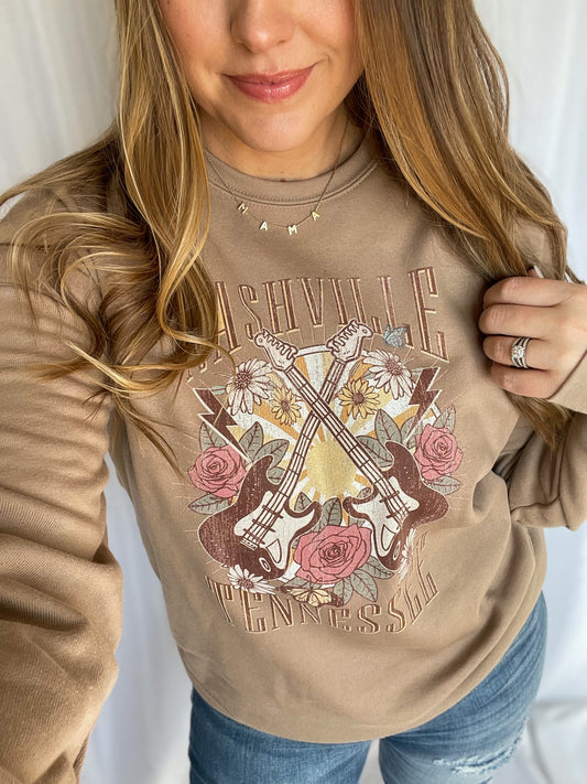 Nashville Tennessee Floral Tan Crewneck