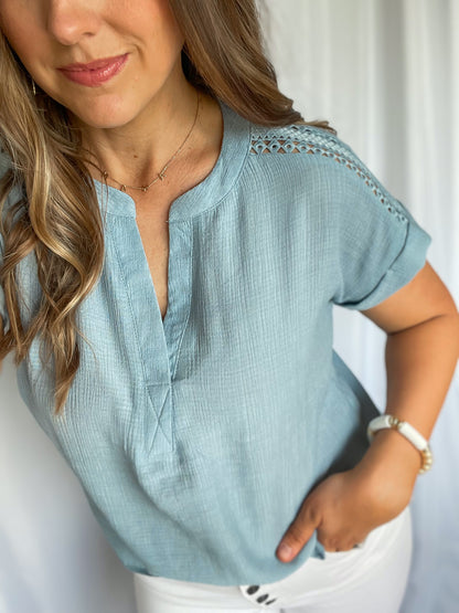 Anything For You Blue Lace Woven Top