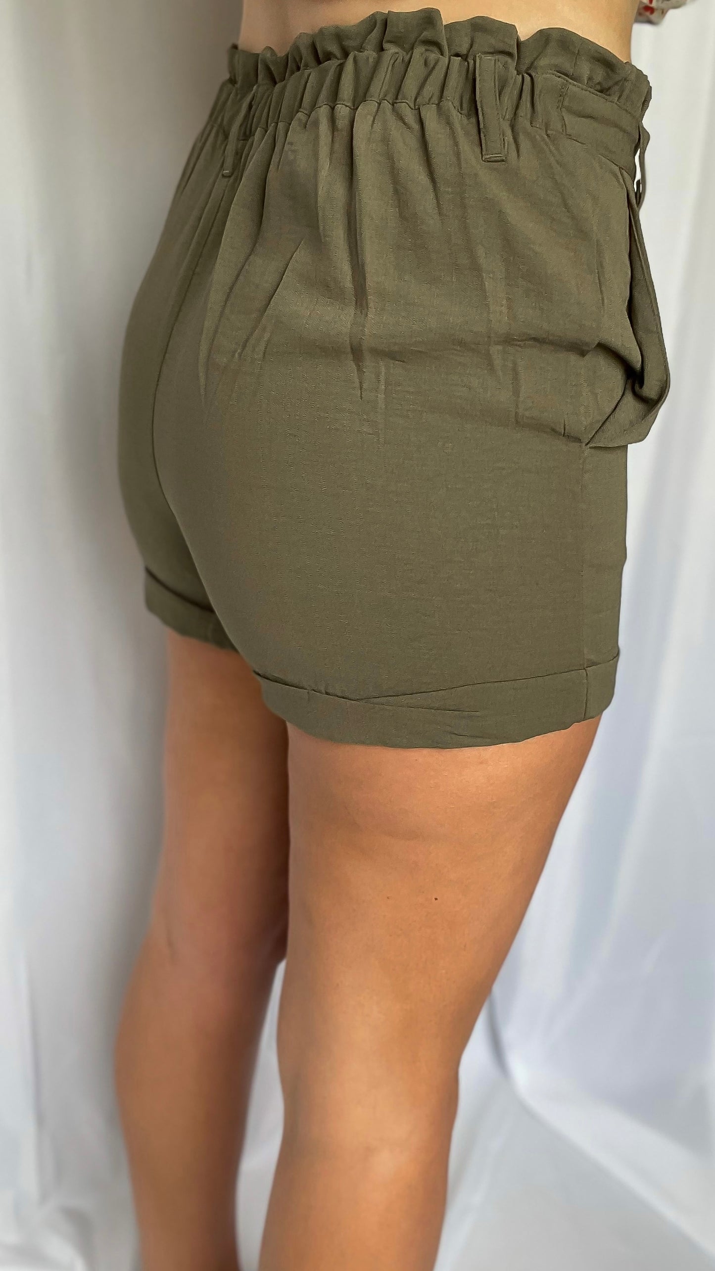 Paperbag Shorts-Olive